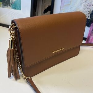 Michael Kors Daniela Saffiano Leather Crossbody Bag Luggage Brown Tassel